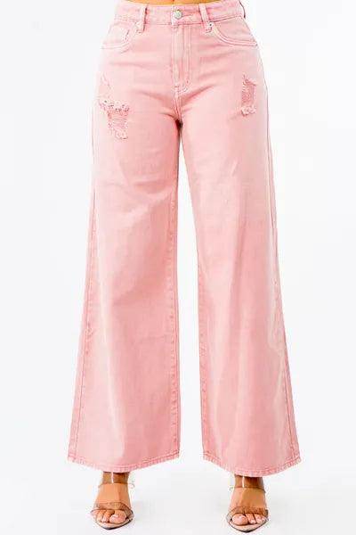 American Bazi High Waist Distressed Wide Leg Jeans Women