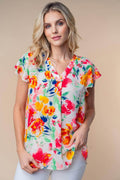 White Birch Full Size Short Sleeve Floral Woven Top for Women