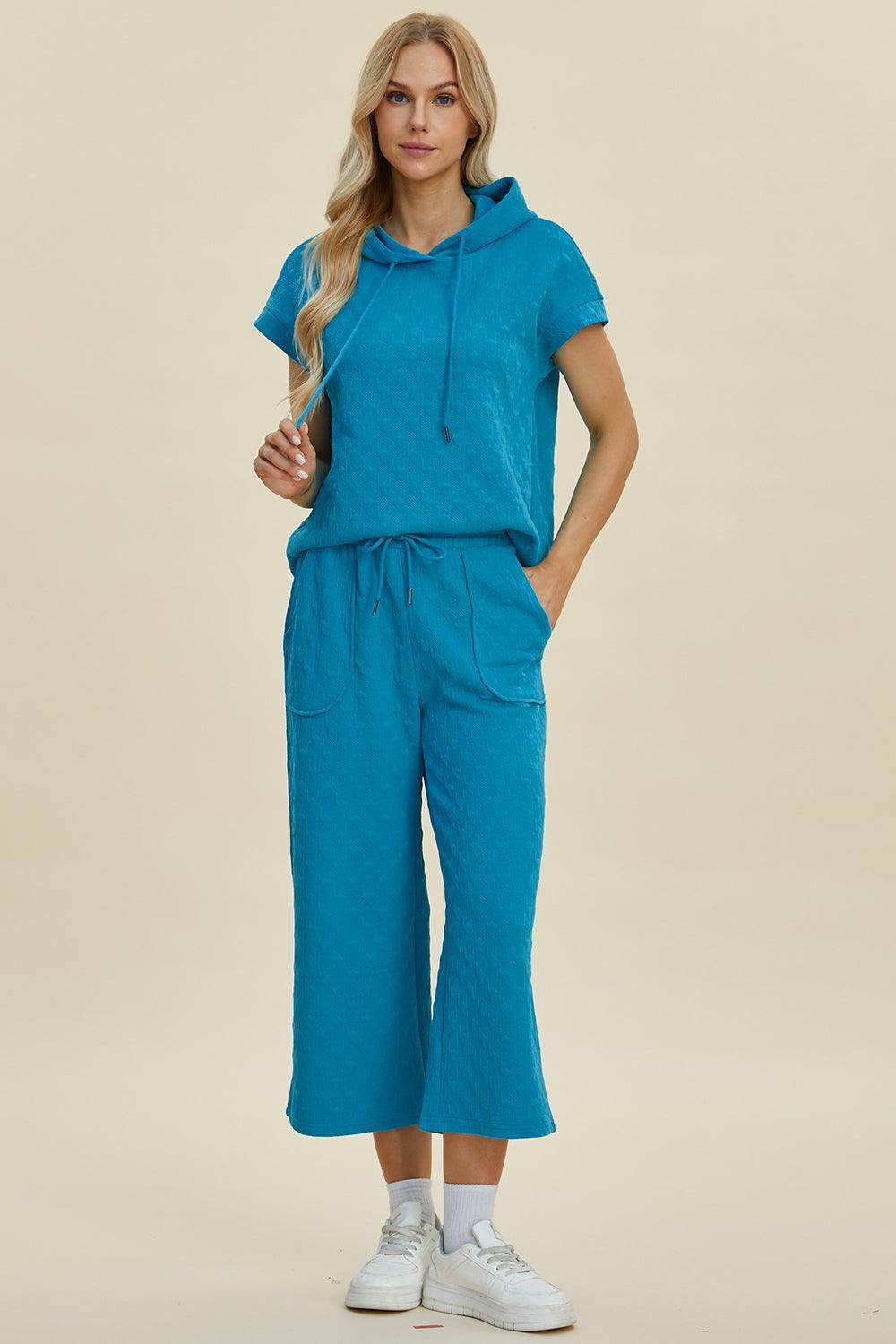 Double Take Full Size Texture Hoodie and Pants Set
