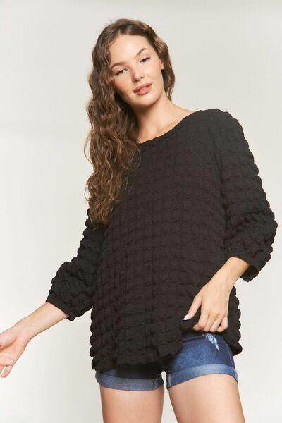 ADORA Bubble Texture Round Neck Blouse for Trendy Style