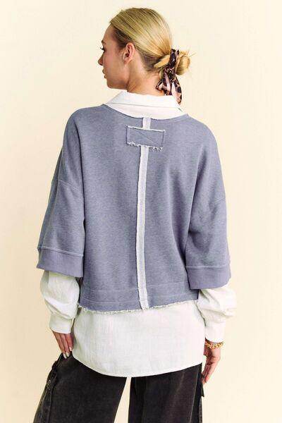 Davi & Dani Faux Layered French Terry Contrast Top Style