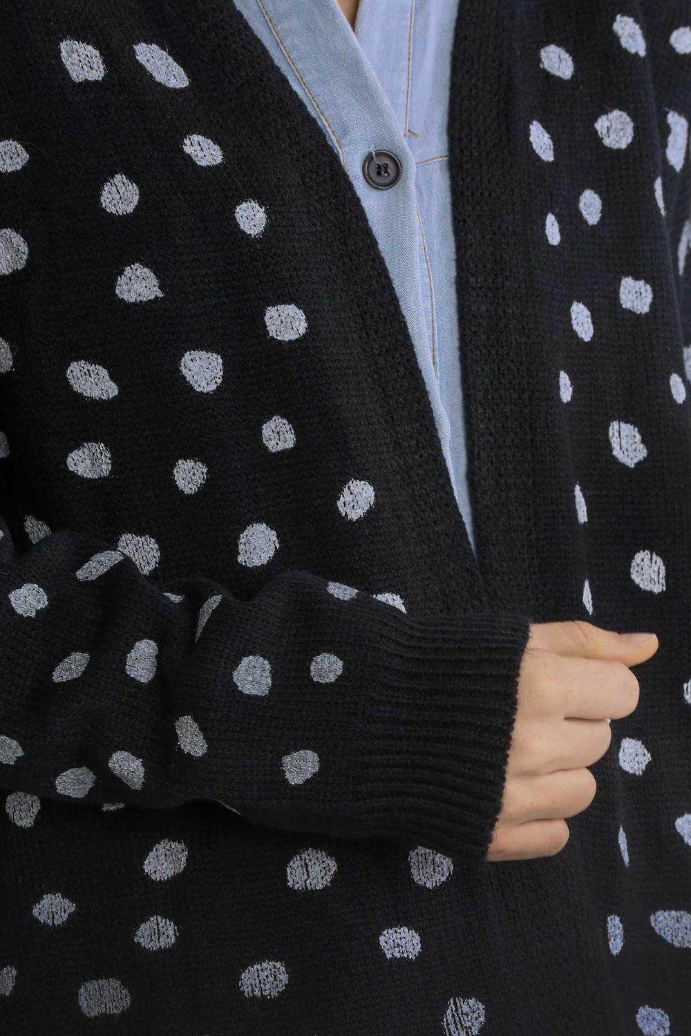Umgee Polka Dot Open Front Drop Shoulder Cardigan for Women
