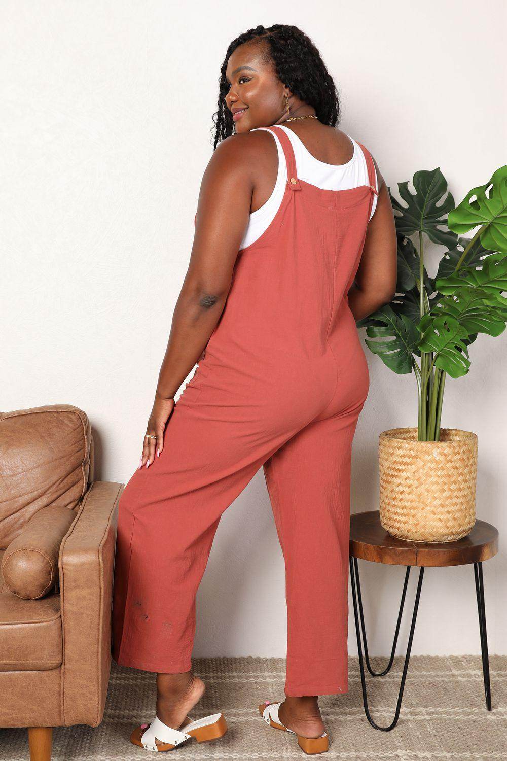 Perfee Wide Leg Overalls with Front Pockets for Women