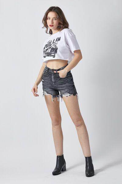 RISEN Full Size High Rise Distressed Denim Shorts for Women