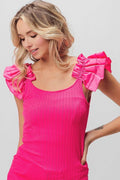 BiBi Ruffled Shoulder Strap Rib Texture Top for Women