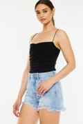 Kancan Raw Hem Distressed High Waist Denim Shorts Women