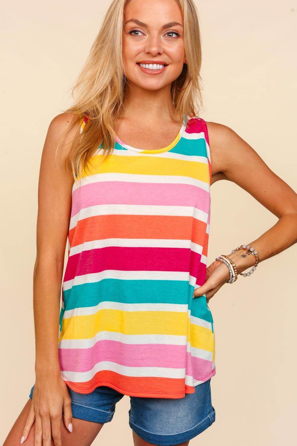 Haptics Round Neck Striped Knit Tank for Effortless Style