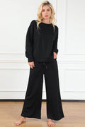 Double Take Full Size Textured Long Sleeve Top and Drawstring Pants Set for Women