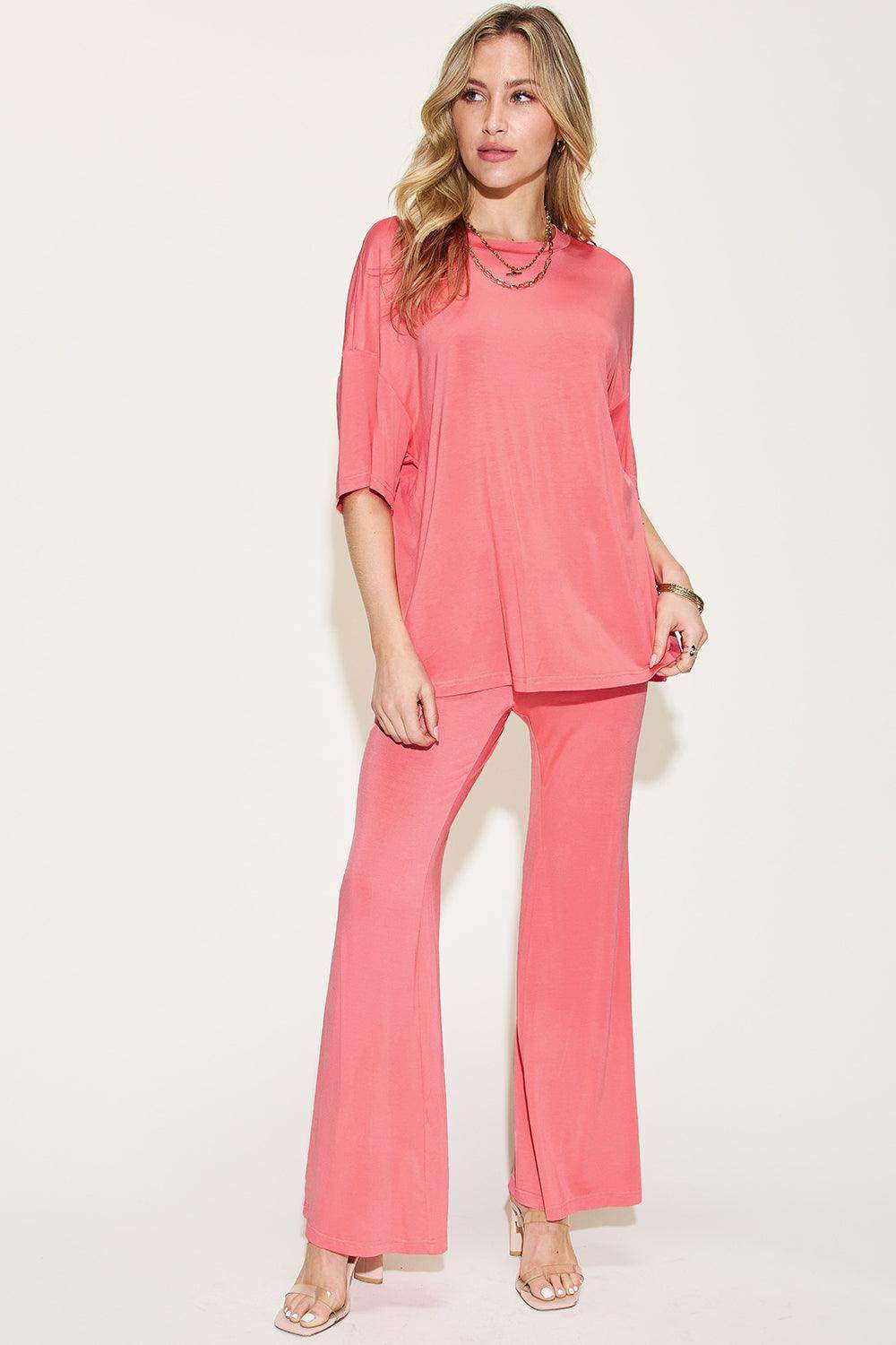Basic Bae Full Size Bamboo Drop Shoulder T-Shirt Set
