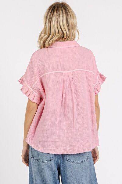 Mittoshop Mineral Washed Button Down Flounce Sleeve Shirt