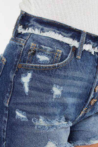 Kancan Distressed Button Fly Denim Shorts for Women