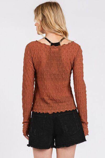 Mittoshop Lettuce Hem Boat Neck Long Sleeve Blouse Women