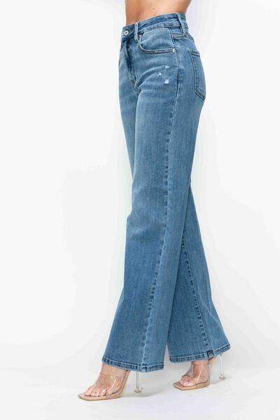 Bytos Full Size High Rise Wide Leg Jeans With Pockets