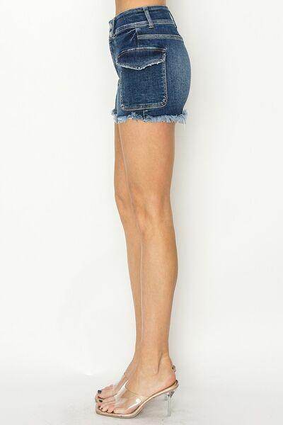 RISEN Raw Hem Denim Shorts with Pockets for Women