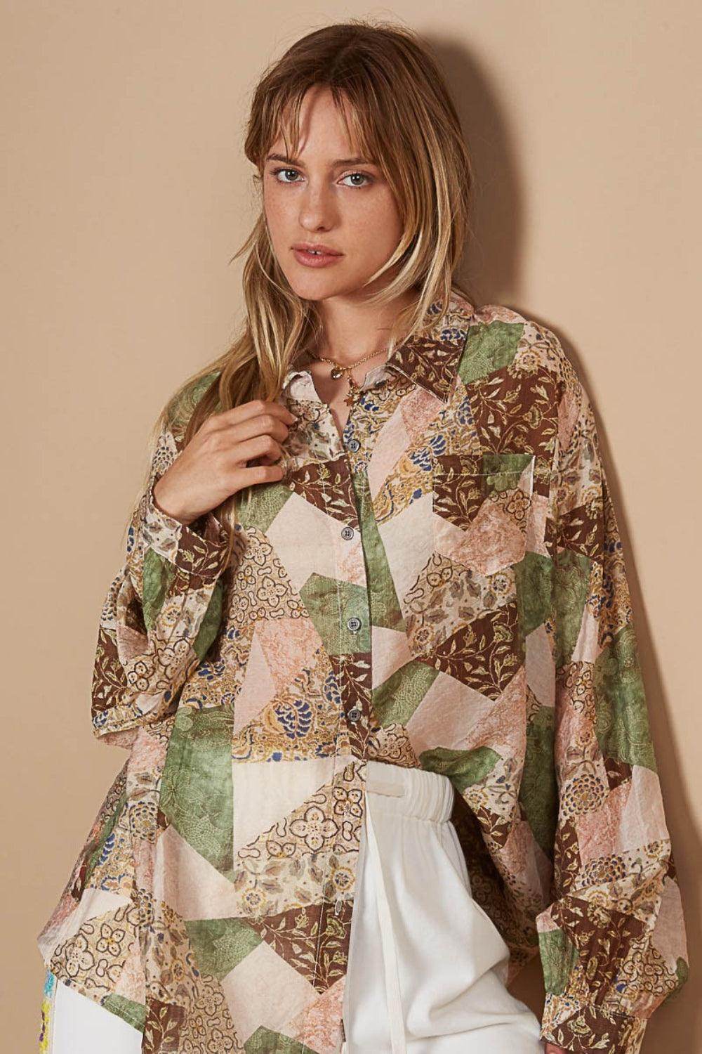 POL Button-Down Long Sleeve Printed Shirt for Stylish Wear