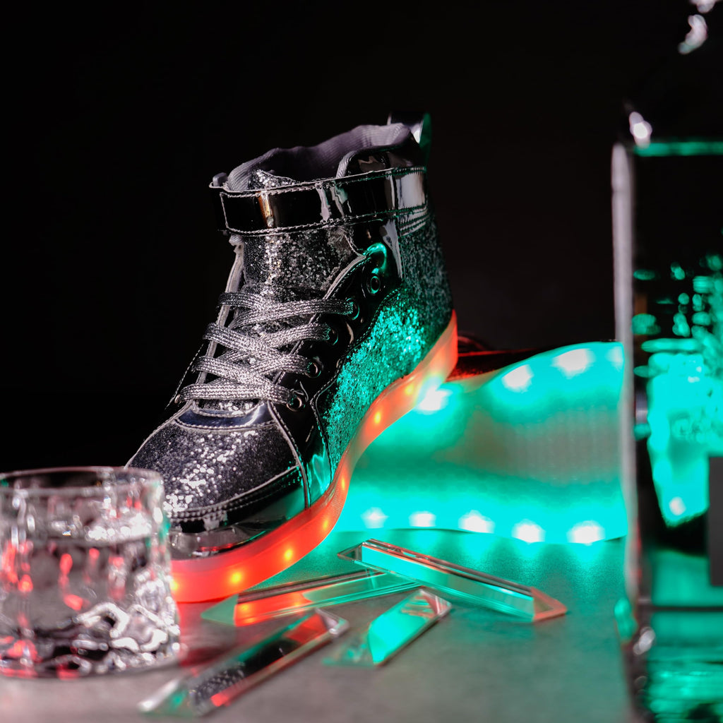 Glitter Led Shoes Light Up Shoes High Top Sneakers for Women Men Flashing Dancing Shoes for Halloween Christmas Party with USB Charging