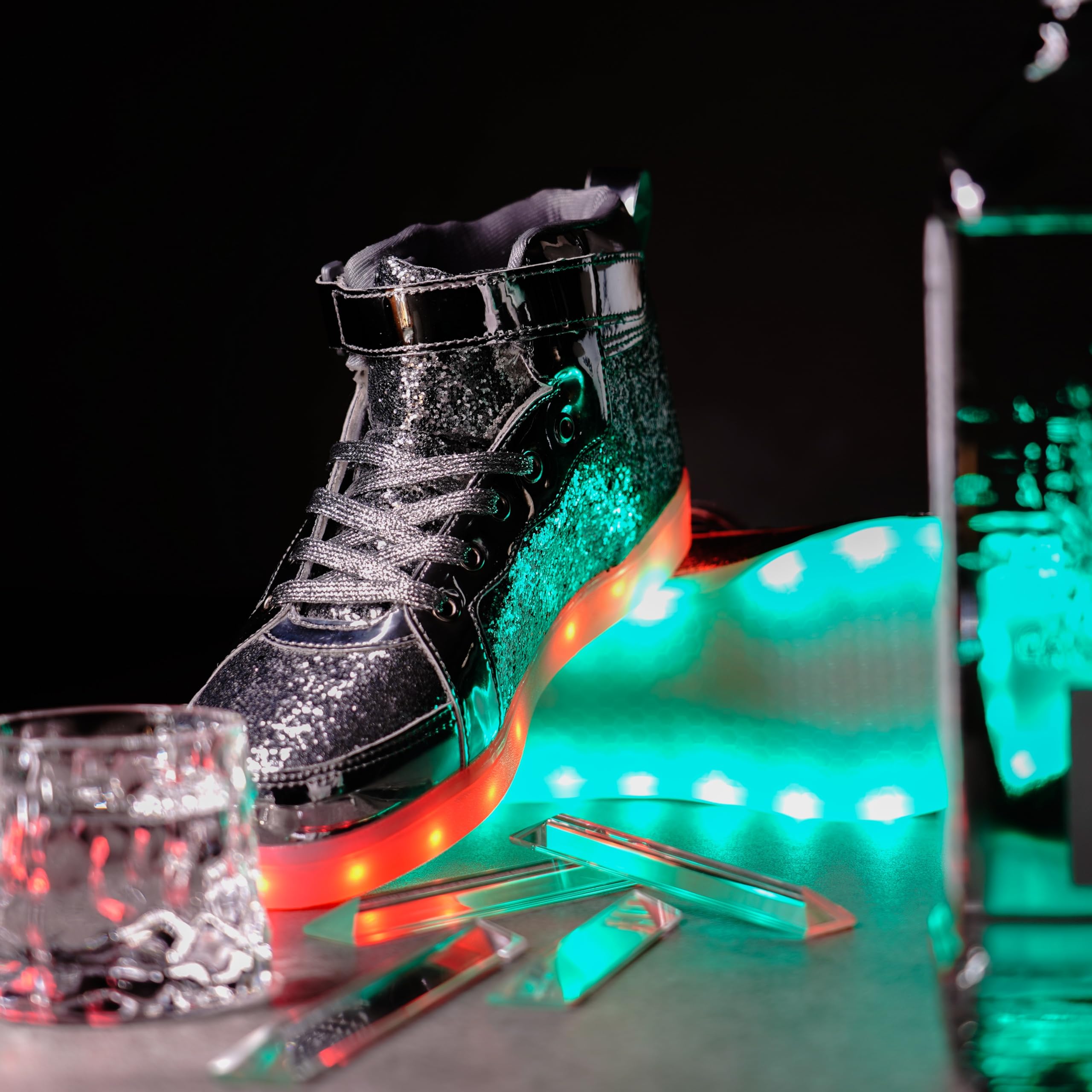Glitter Led Shoes Light Up Shoes High Top Sneakers for Women Men Flashing Dancing Shoes for Halloween Christmas Party with USB Charging