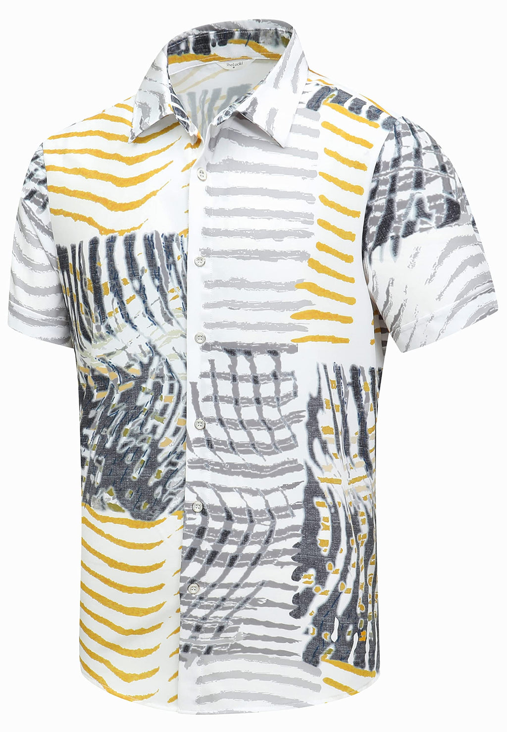 SheLucki Hawaiian Shirt for Men, Unisex Summer Beach Casual Short Sleeve Button Down Shirts, Printed Palmshadow Clothing
