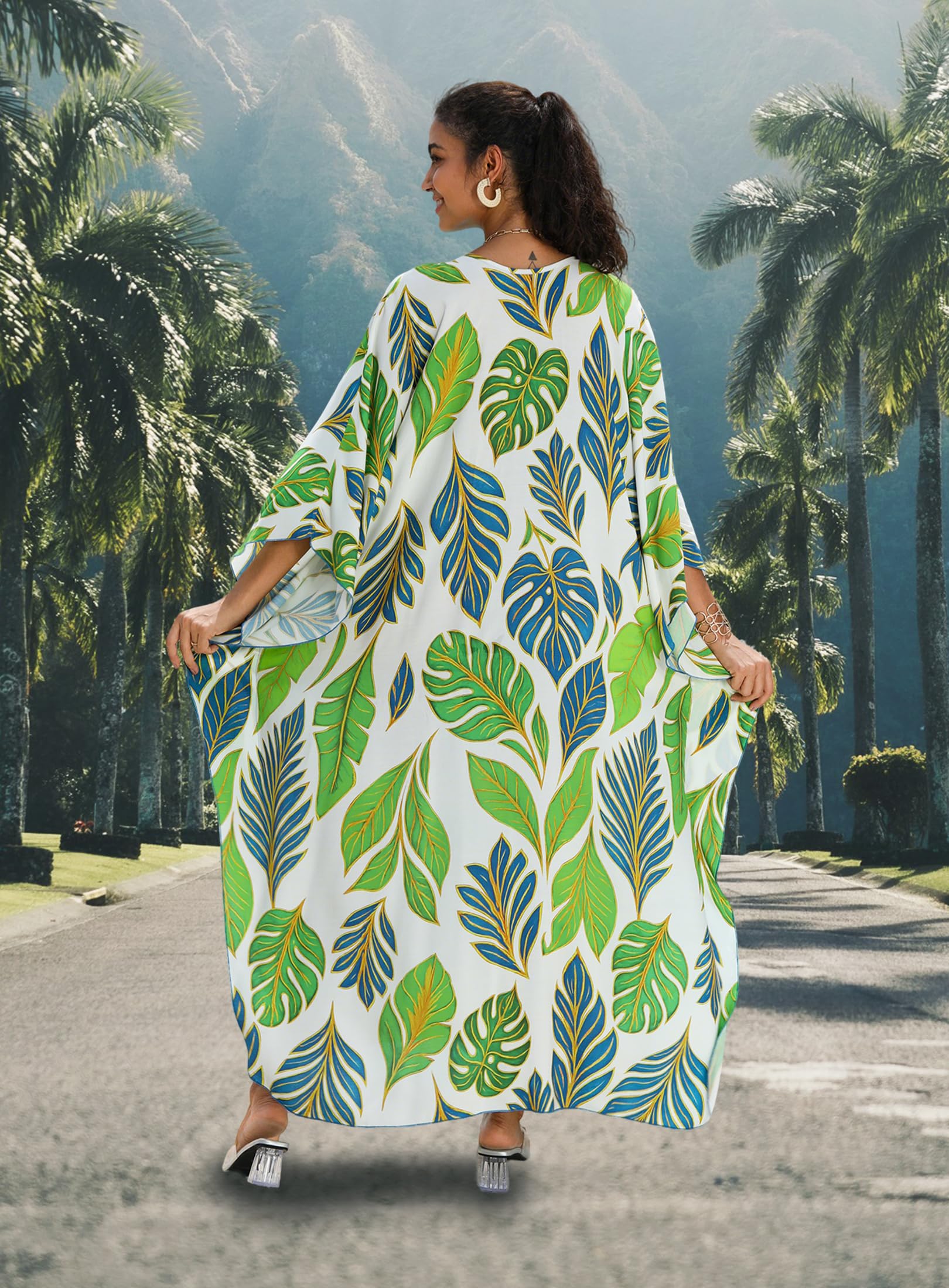 Yanziliu Kaftan Dress for Women,Plus Size Hawaiian Batwing Sleeve Beach Cover Up Summer Swimsuit Dresses