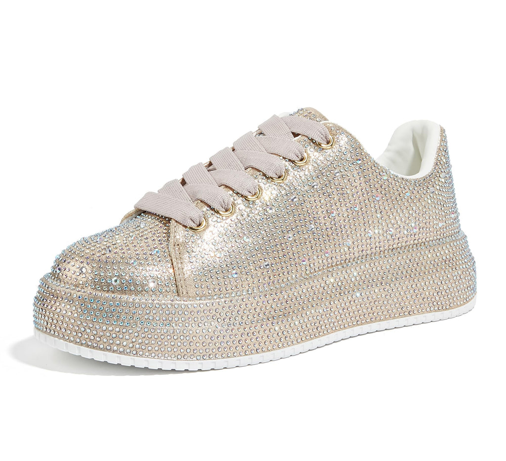 LUCKY STEP Rhinestone Platform Sneakers for Women | Sparkly Glitter Bling Tennis Shoes Fashion Wedding Party Walking Sneakers