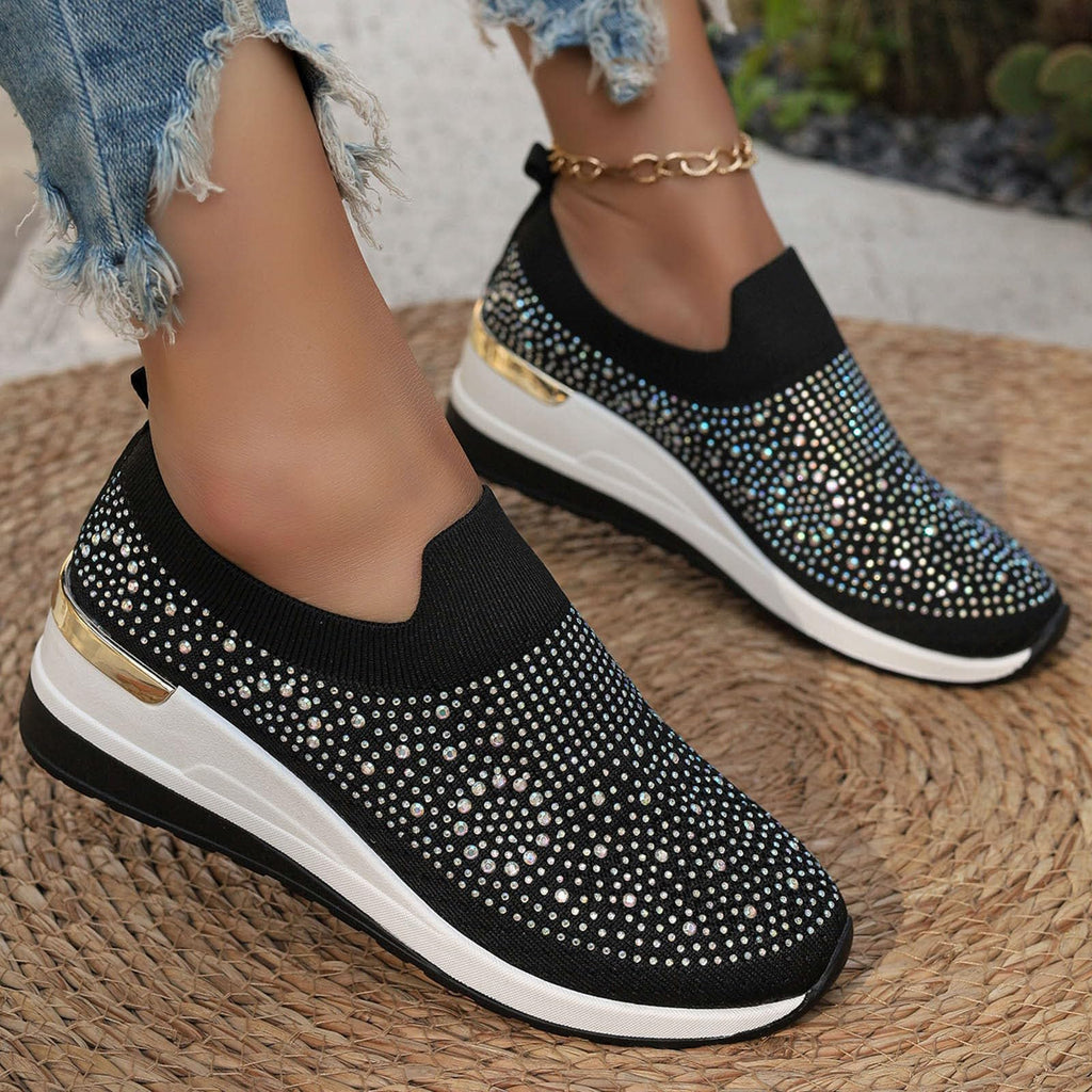 Shoes for Women Dressy Casual,Rhinestone Sneakers for Women Sparkly Bling Women's Rhinestone Mesh Slip-On Summer Shoes Breathable Spakle Glitter Comfortable Orthopedic Wedge Walking Shoes