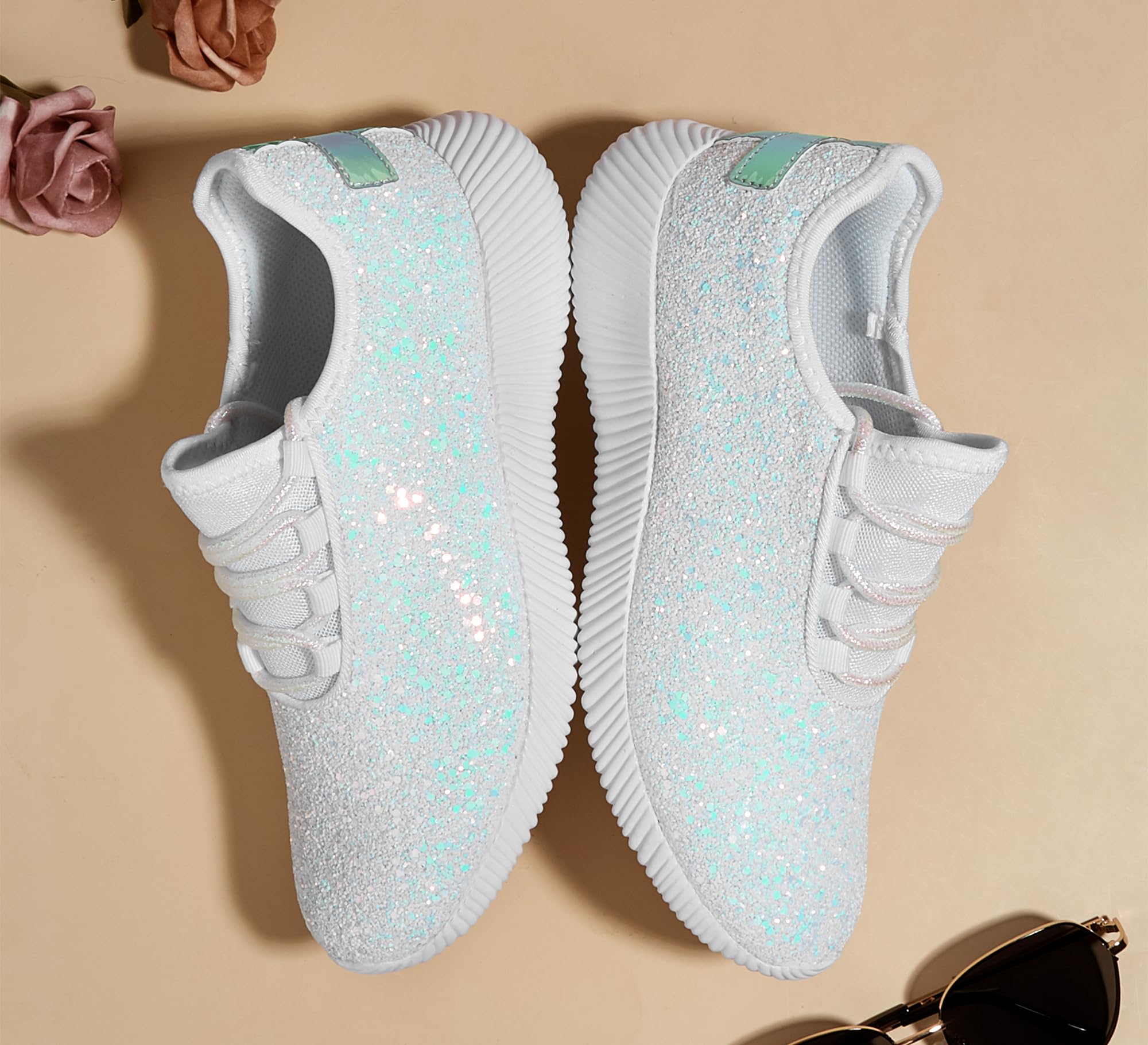 K KIP WOK Fashion Glitter Sneakers for Womens Silp On Running Shoes Lightweigt Tennis Walking Sneakers