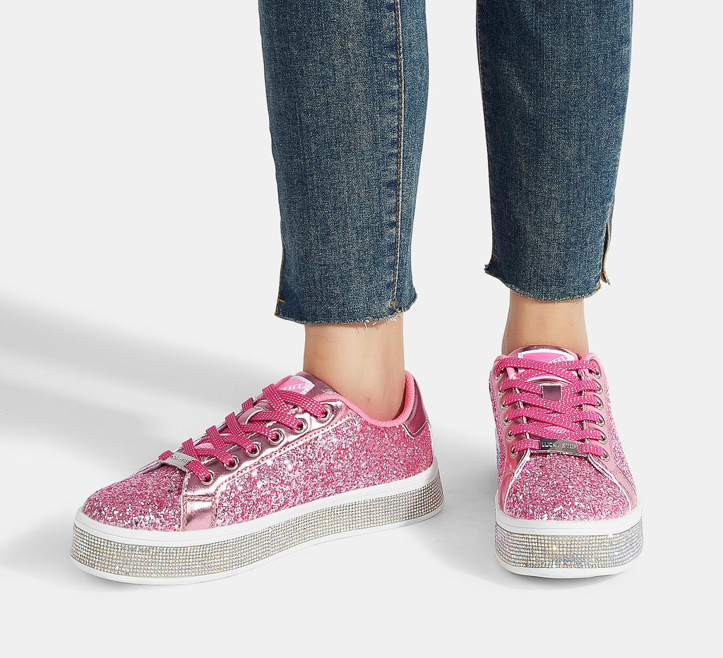 LUCKY STEP Women's Platform Sparkly Glitter Sneakers | Bling Shiny Dressy Bedazzled Wedding Bridal Fashion Walking Shoes