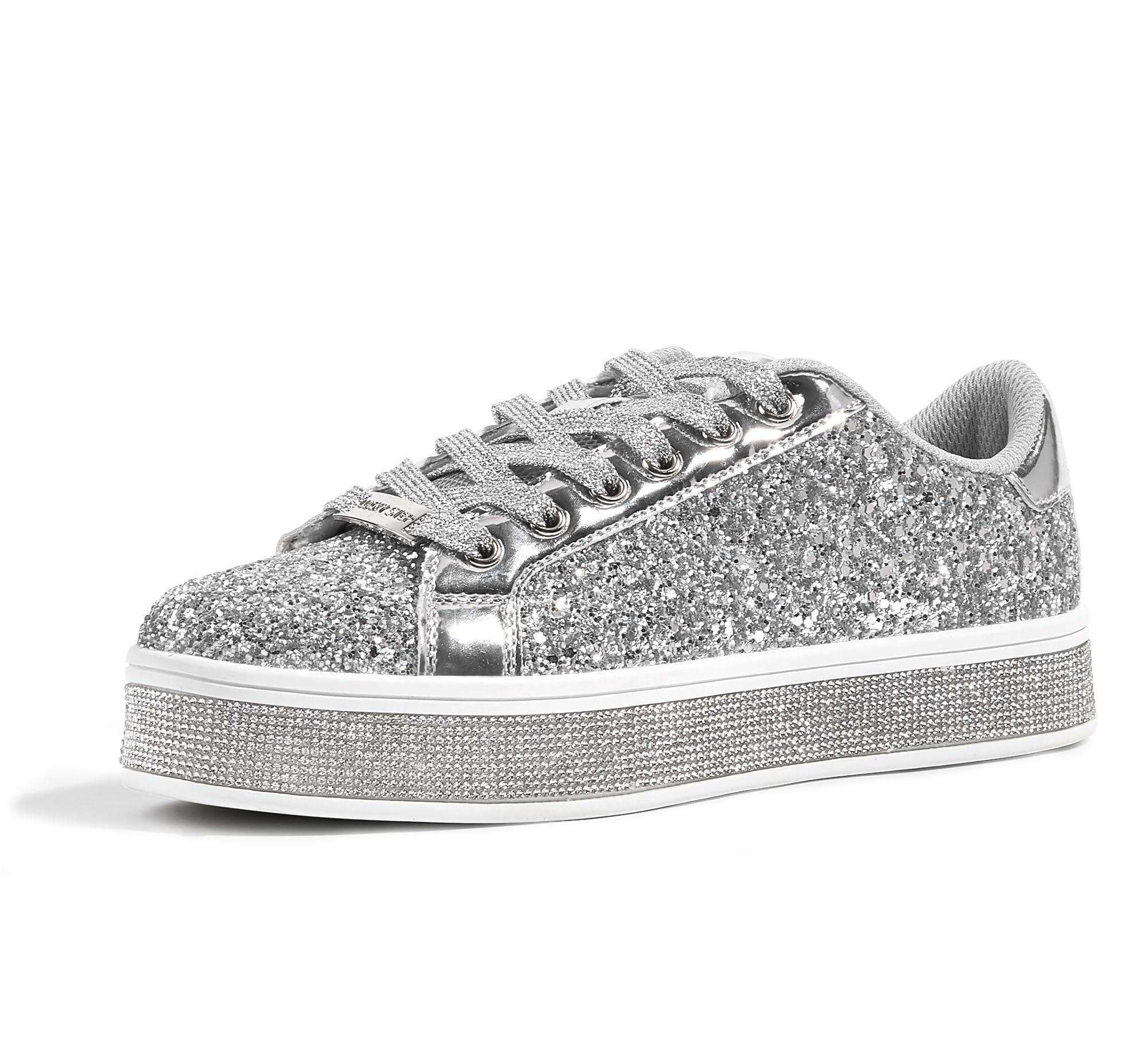 LUCKY STEP Women's Platform Sparkly Glitter Sneakers | Bling Shiny Dressy Bedazzled Wedding Bridal Fashion Walking Shoes
