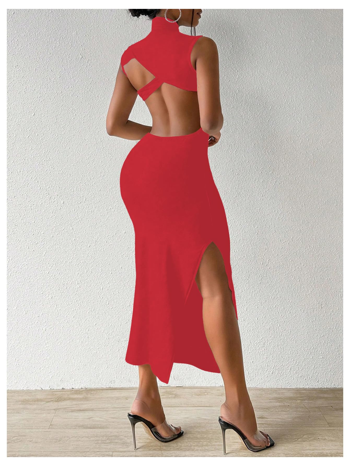 GORGLITTER Women's Sexy Backless Cocktail Club Night Going Out Maxi Dresses | Birthday Tea Party Outfits, Bodycon Dress for Women, Date Night, Dinner Clubbing Dresses