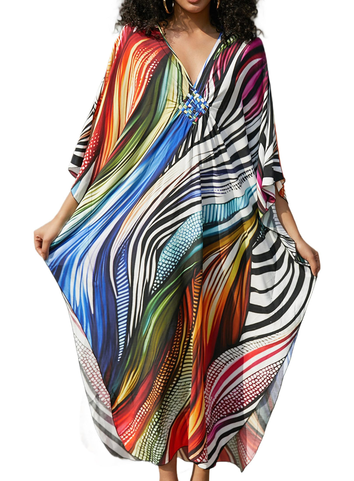 Yanziliu Kaftan Dress for Women,Plus Size Hawaiian Batwing Sleeve Beach Cover Up Summer Swimsuit Dresses
