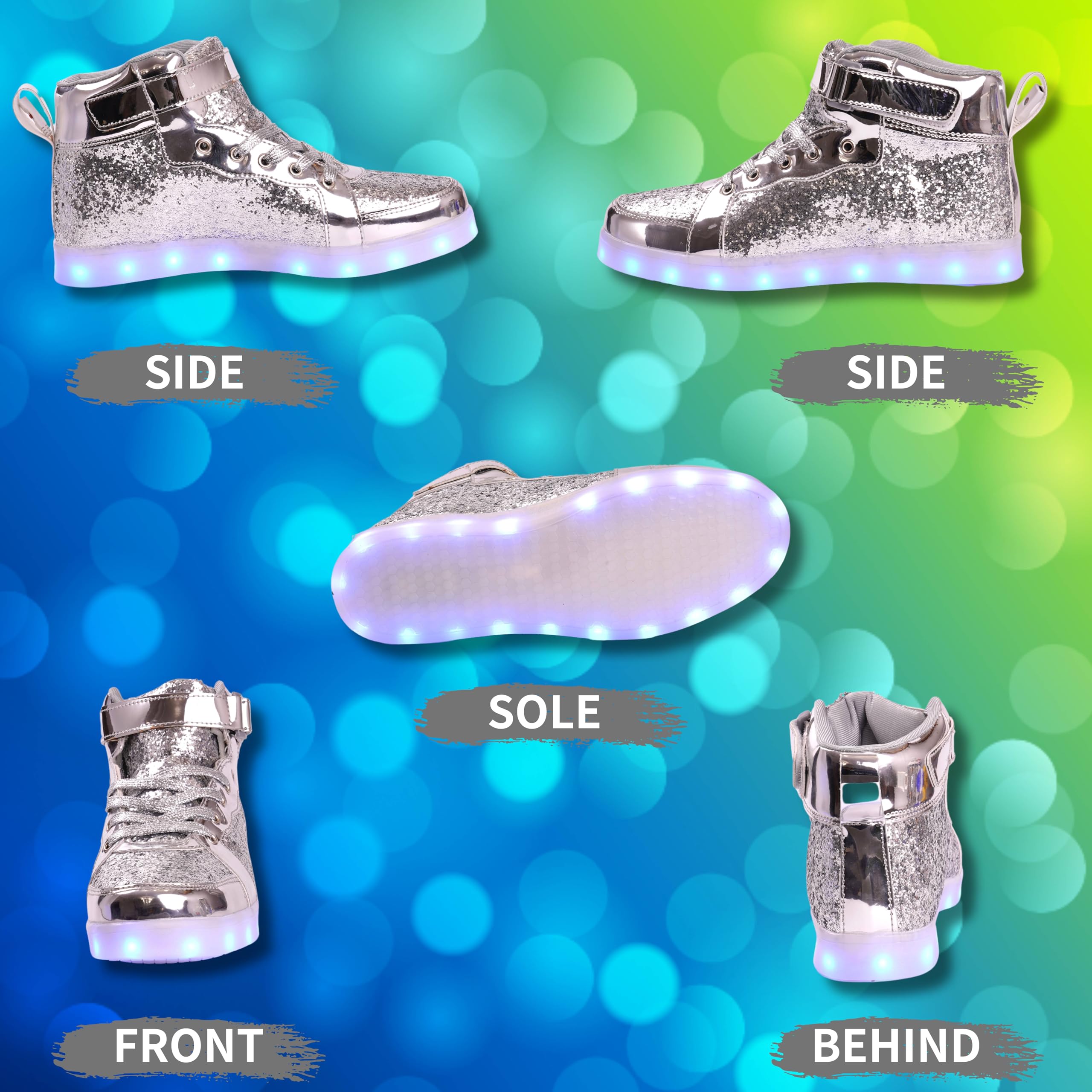 Glitter Led Shoes Light Up Shoes High Top Sneakers for Women Men Flashing Dancing Shoes for Halloween Christmas Party with USB Charging
