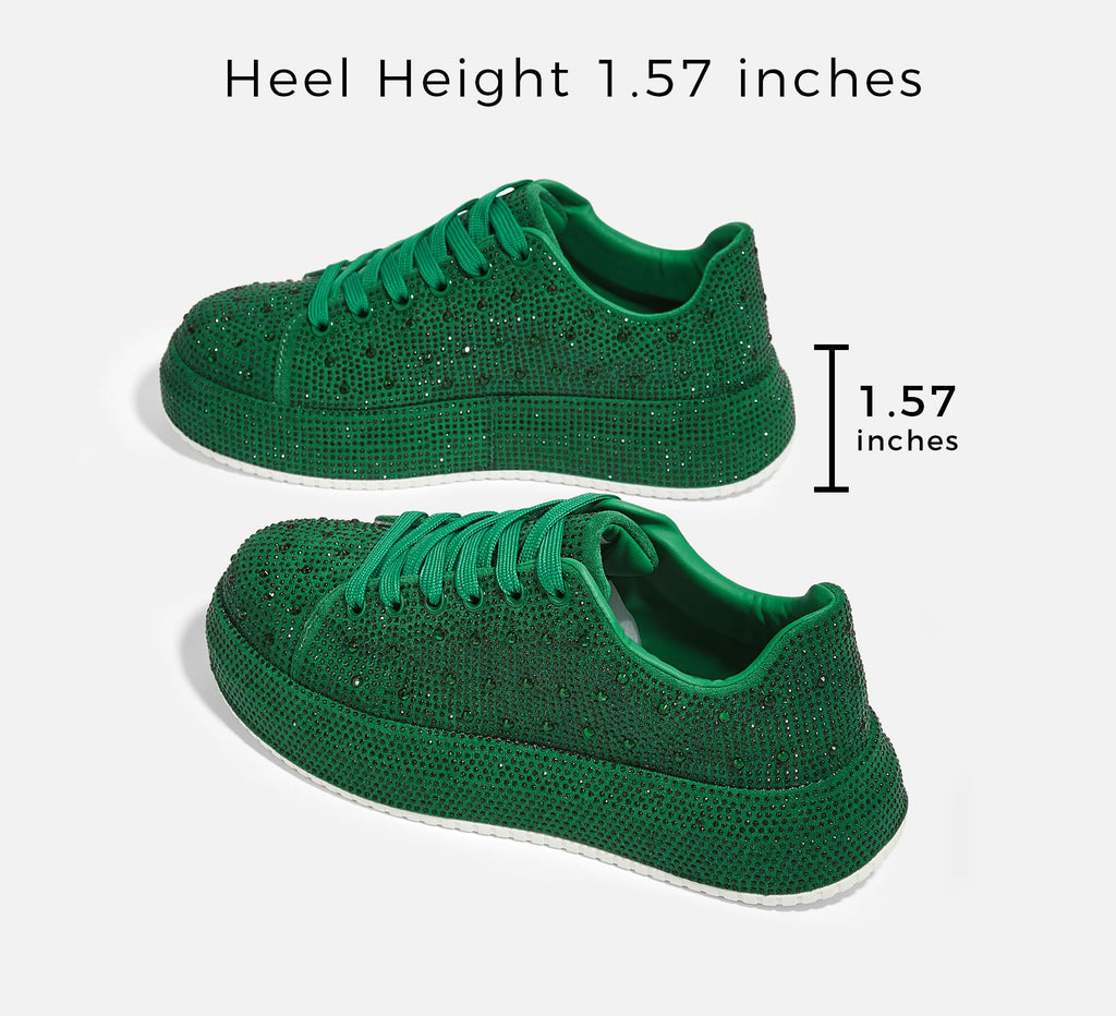 LUCKY STEP Rhinestone Platform Sneakers for Women | Sparkly Glitter Bling Tennis Shoes Fashion Wedding Party Walking Sneakers