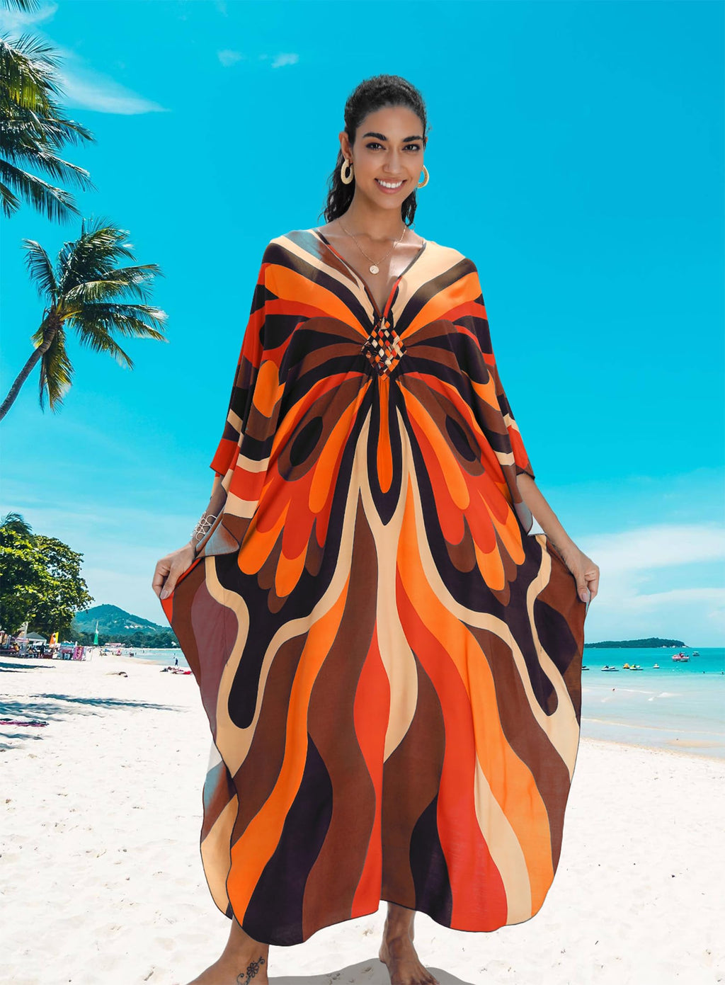 Yanziliu Kaftan Dress for Women,Plus Size Hawaiian Batwing Sleeve Beach Cover Up Summer Swimsuit Dresses