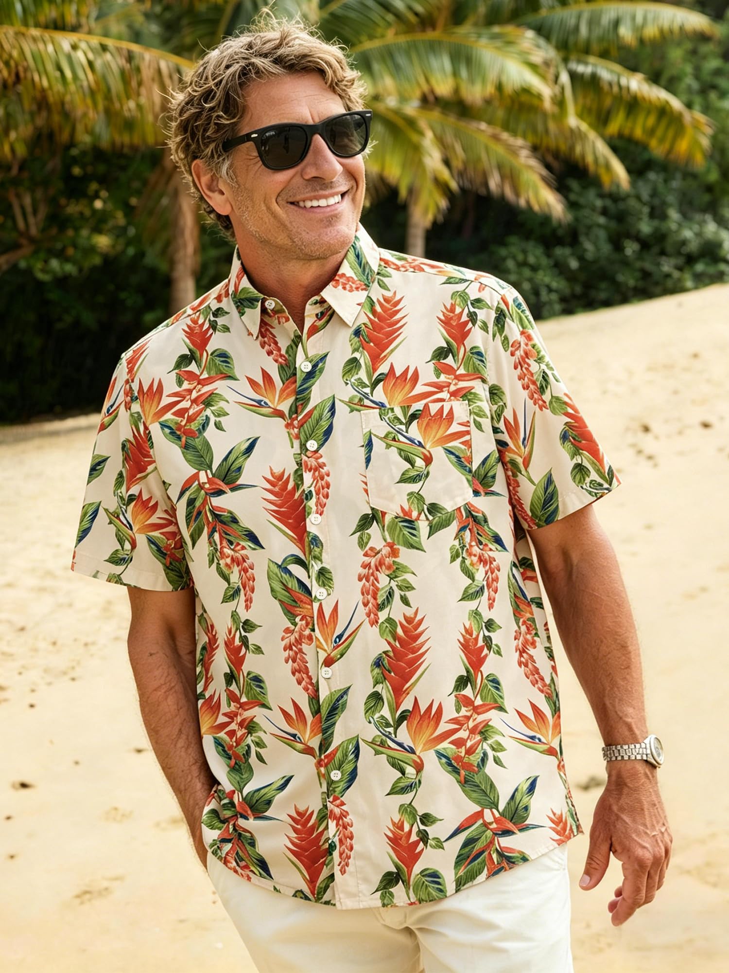 JEMLDL Men's Hawaiian 2 Piece Outfits Floral Button Down Shirts & Linen Shorts Sets Summer Beach Travel Clothes