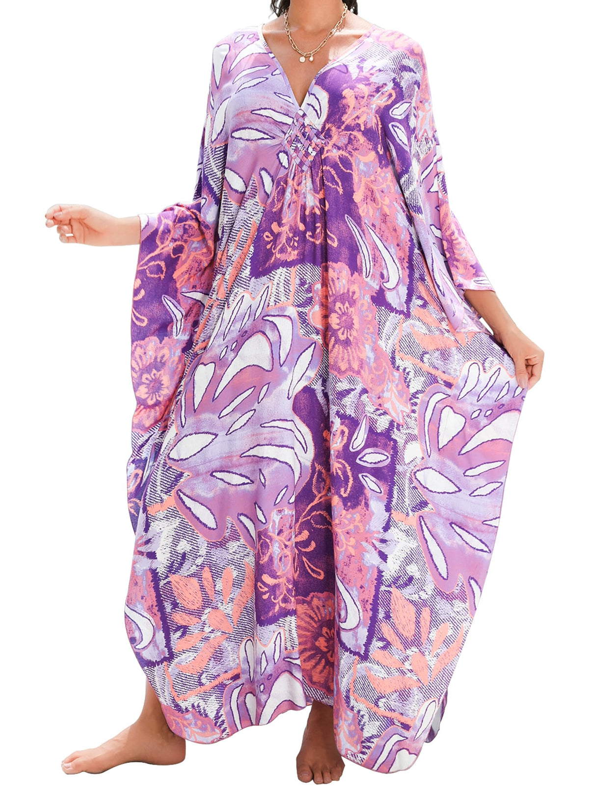Yanziliu Kaftan Dress for Women,Plus Size Hawaiian Batwing Sleeve Beach Cover Up Summer Swimsuit Dresses
