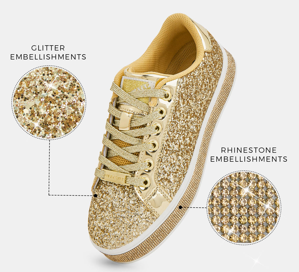 LUCKY STEP Women's Platform Sparkly Glitter Sneakers | Bling Shiny Dressy Bedazzled Wedding Bridal Fashion Walking Shoes