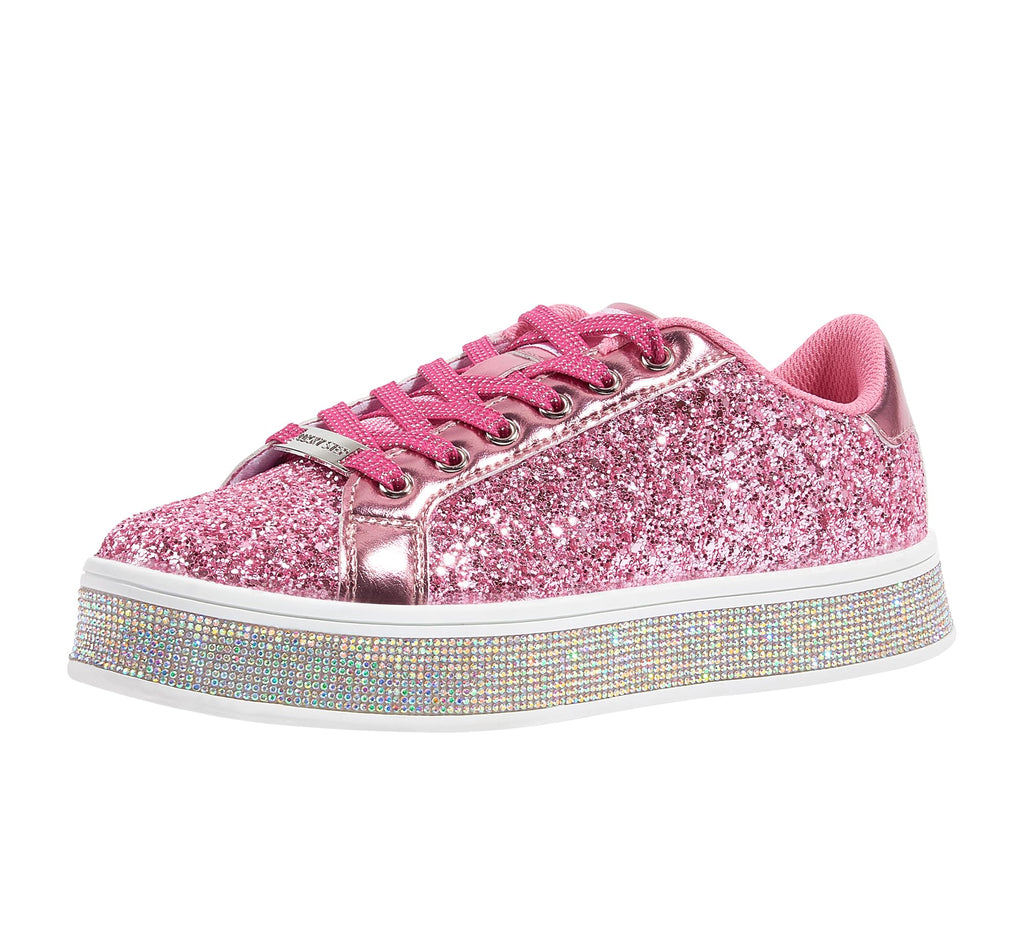 LUCKY STEP Women's Platform Sparkly Glitter Sneakers | Bling Shiny Dressy Bedazzled Wedding Bridal Fashion Walking Shoes
