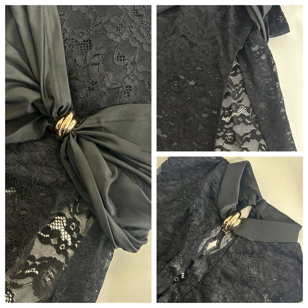 OCUH Black Lace Dress Sheer Maxi Dresses Sexy Outfit for Women Going Out High Slit Skirt Bodycon Vacation Party Wear