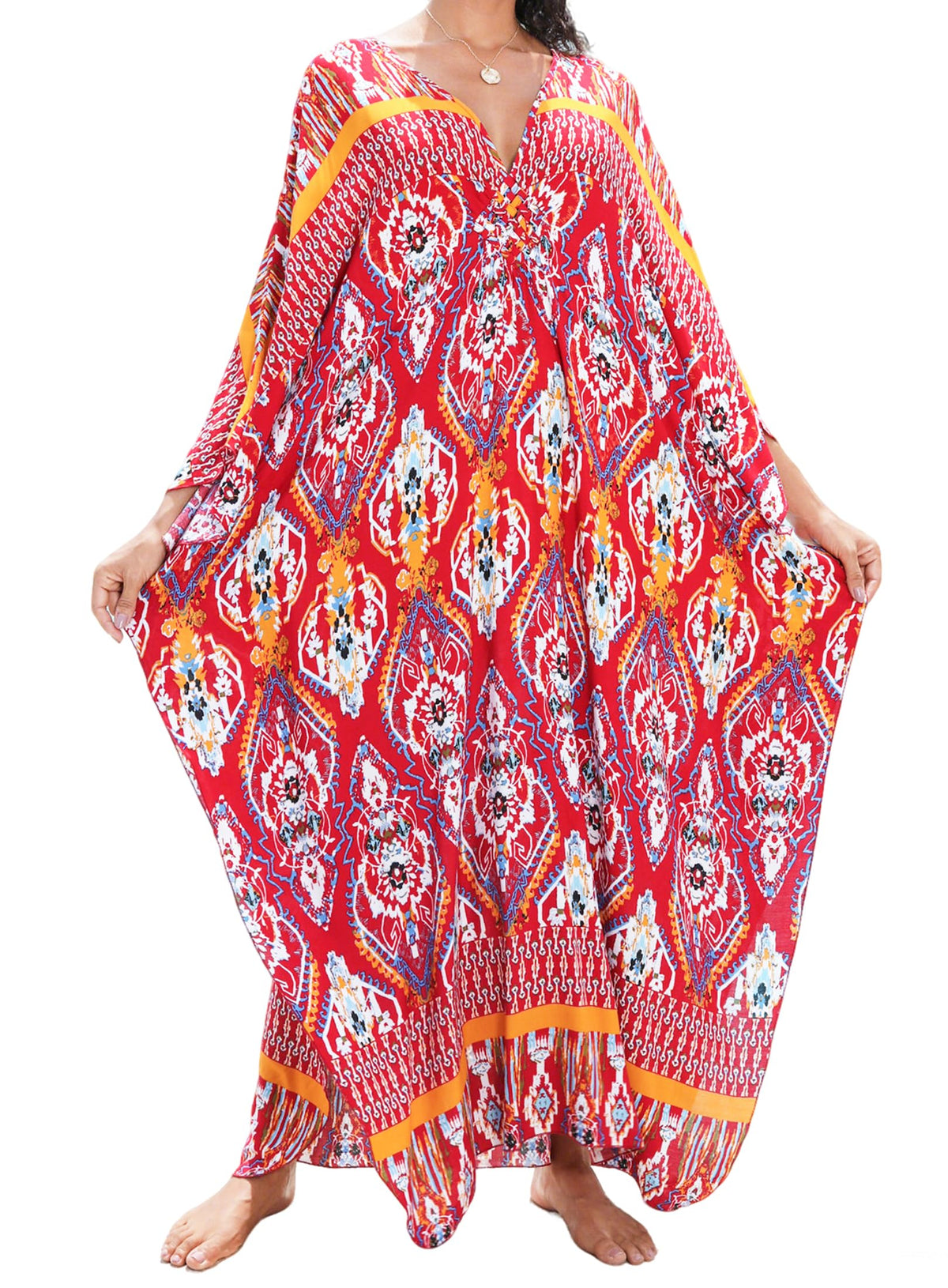 Yanziliu Kaftan Dress for Women,Plus Size Hawaiian Batwing Sleeve Beach Cover Up Summer Swimsuit Dresses