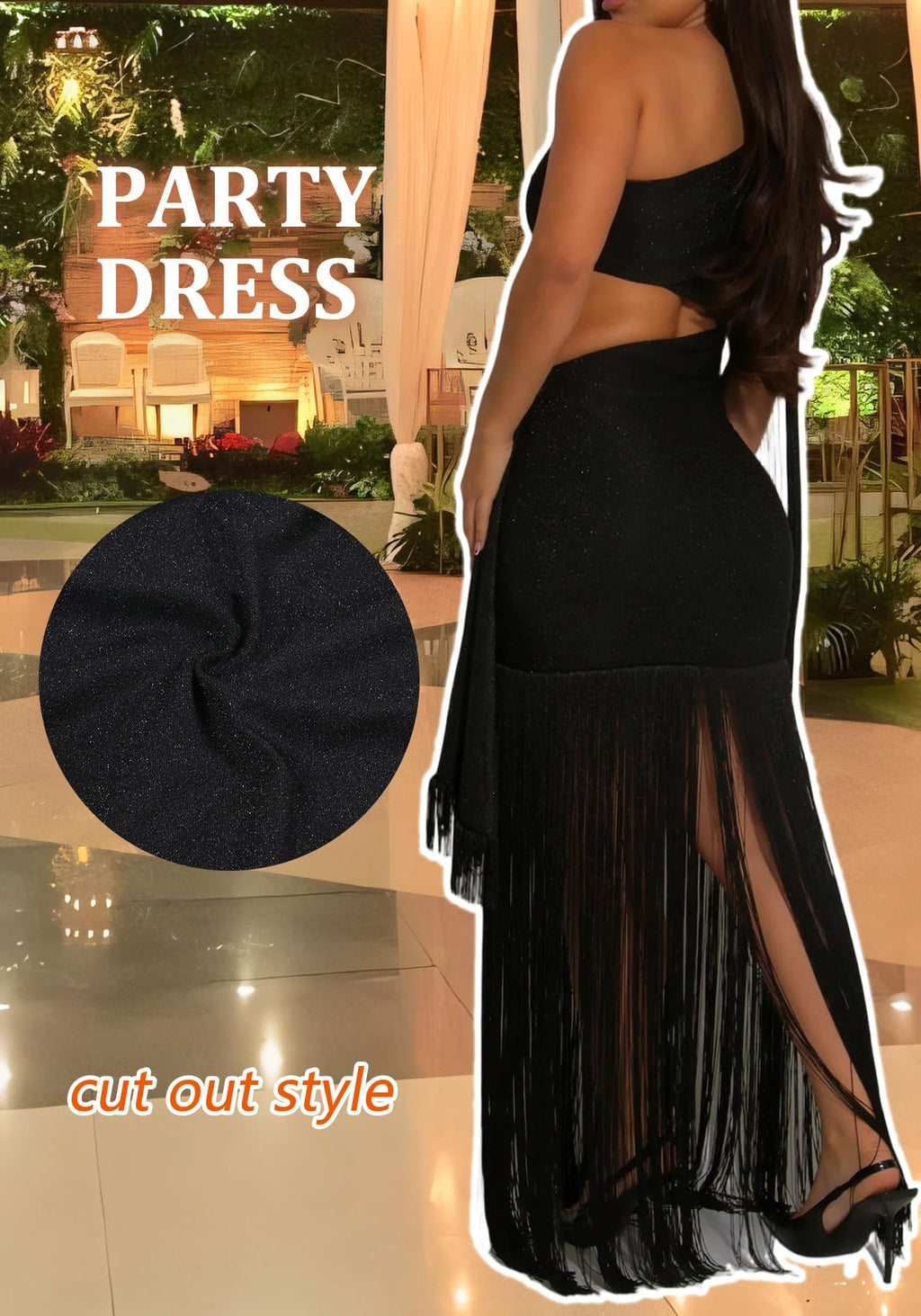 Geulis Women Wedding Guest Dresses Elegant One Shlouder Fringe Dress | Sexy Bodycon Maxi Dress,Cutout off the Shoulder Cocktail Evening Party Formal Dress,Sparkly Glitter,With Tassels