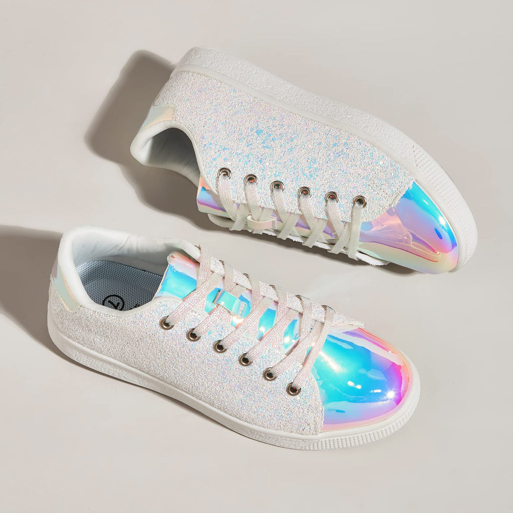 LUCKY STEP Women's Sparkly Glitter Shoes Bling Shiny | Sparkle Bedazzled Fashion Sneaker for Walking Wedding | Dressy Versatile Casual Style