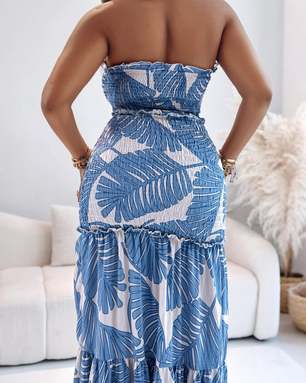 CHICME Floral Vacation Dress Halter Tie Ruched Womens Maxi Dress | Sleeveless Slim Dress, 3-Way Tie: Halter, Bow or Strapless,Ruffle Mermaid Hem for Party,Vacation,Wedding Guest