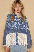 POL Lace Hem Embroidered Long Sleeve Shirt for Women
