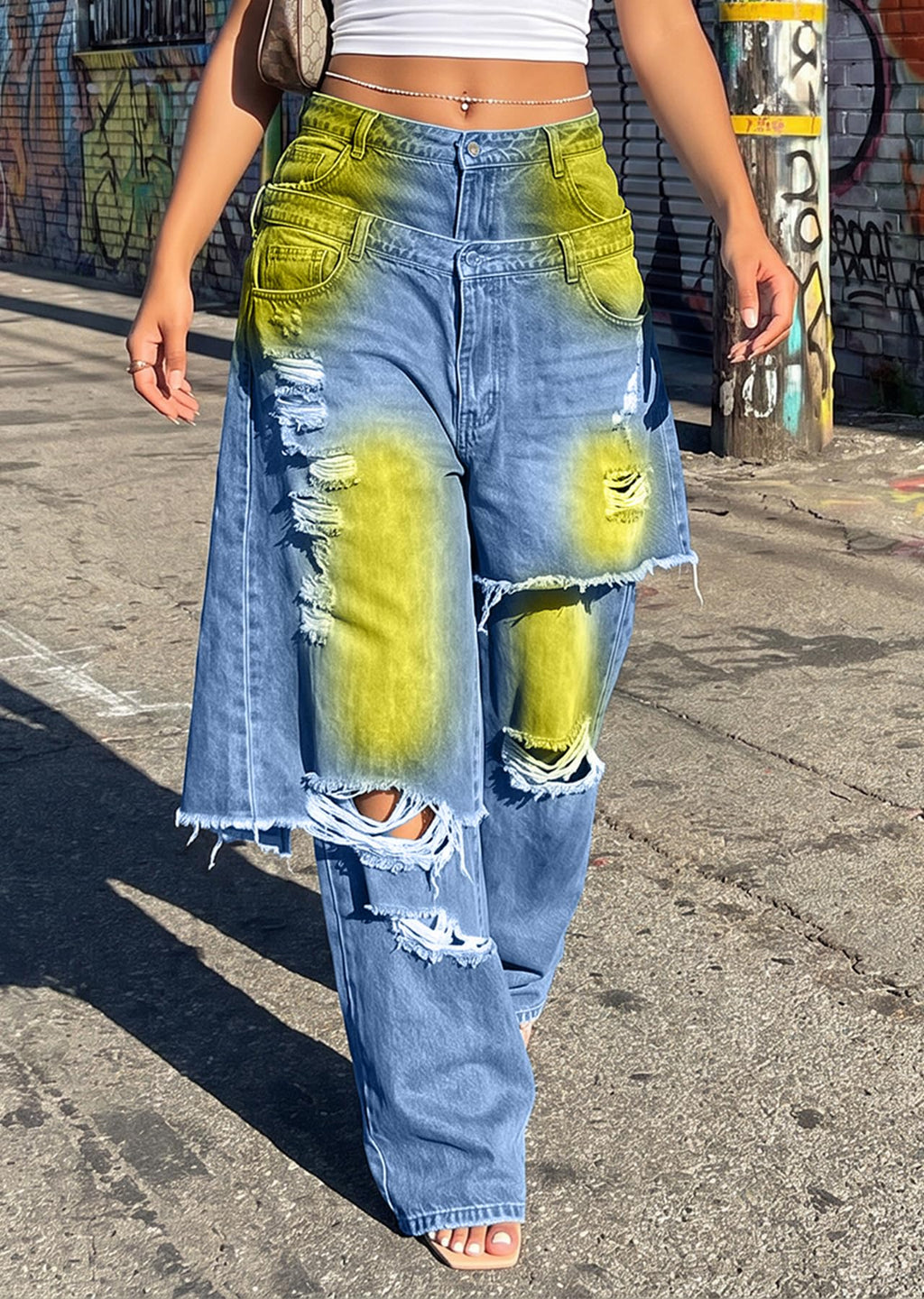 LKOUS Women's Ripped Baggy Jeans High Waist Wide Leg Patchwork Streetwear | Distressed, cutout, Y2K, hip hop, stretchy, soft, pocket, casual, concert, vintage. Machine wash