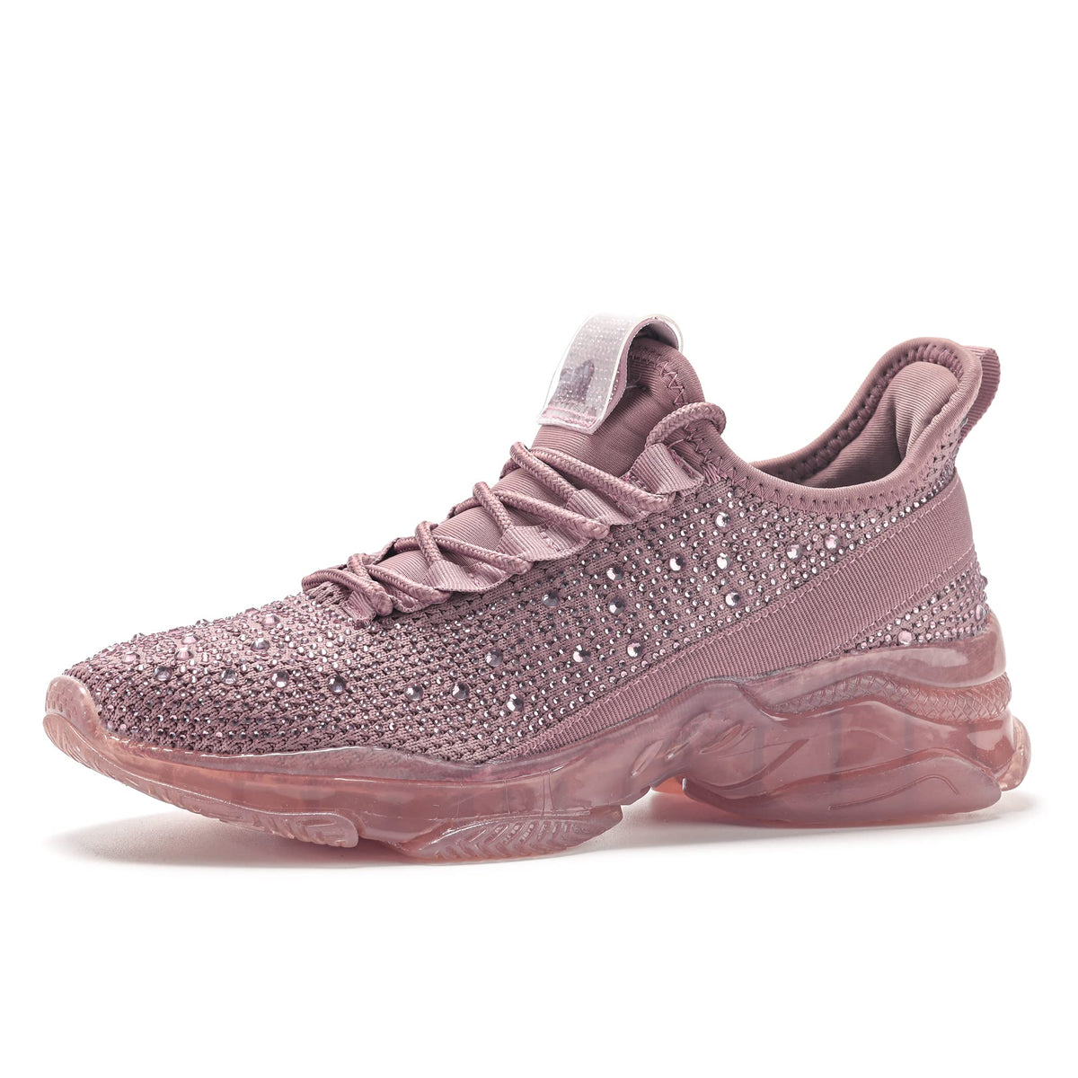 BELOS Women Rhinestone Mesh Slip On Walking Shoes | Fashion Breathable Spakle Glitter Sneaker