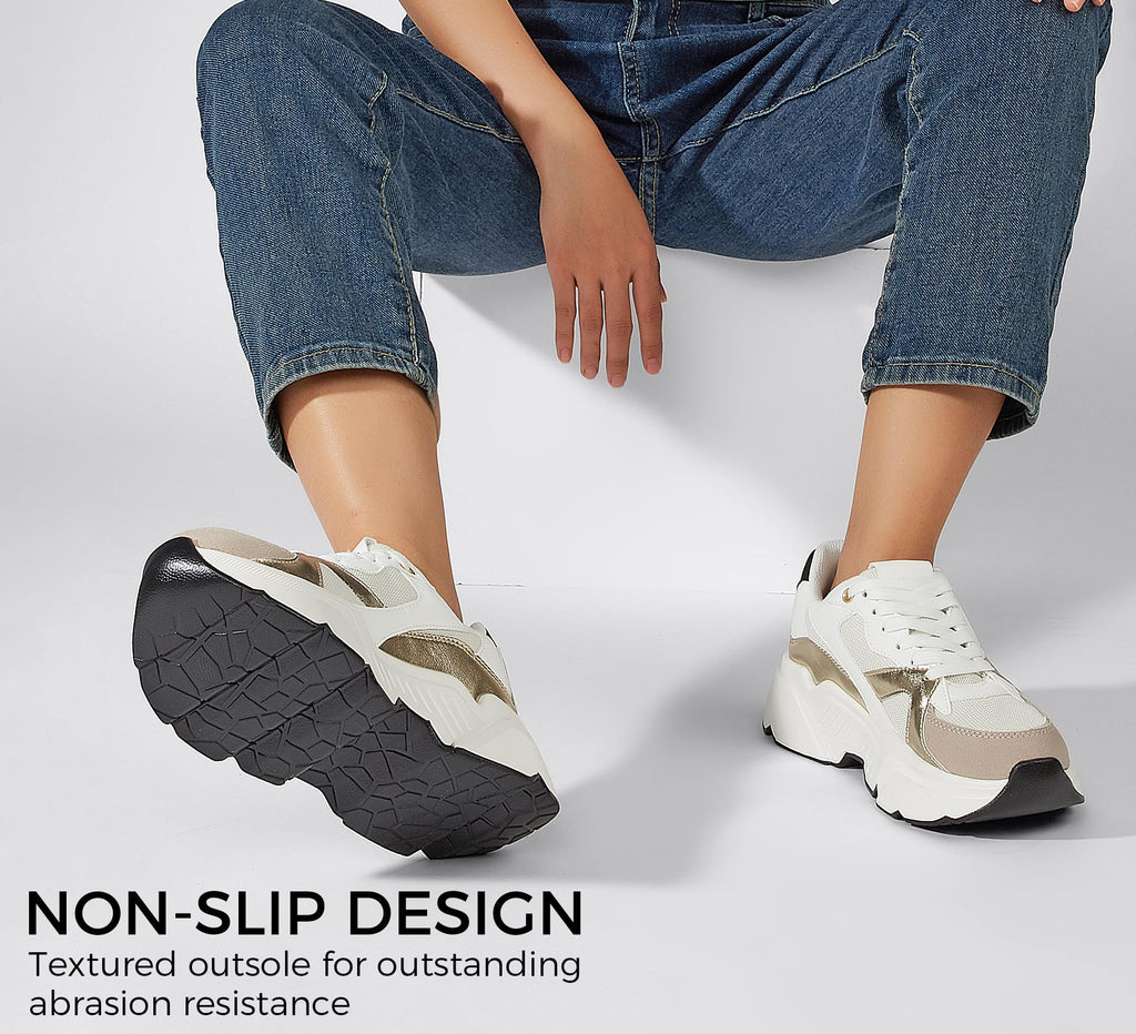 BELOS Women Platform Chunky Sneakers Fashion Dad Sneakers | Casual Lace Up Comfortable Lightweigt Walking Shoes