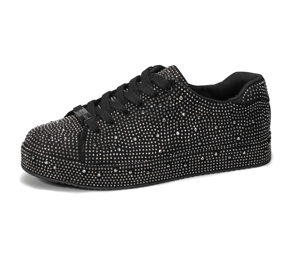 LUCKY STEP Women's Platform Rhinestone Sneakers | Sparkly Fashion Glitter Material|Sparkle Bling Bedazzled|Wedding Bridal Shiny Shoes