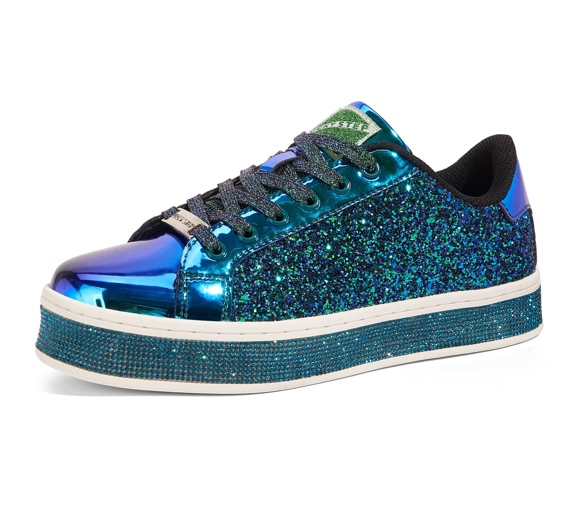 LUCKY STEP Women's Platform Sparkly Glitter Sneakers | Bling Shiny Dressy Bedazzled Wedding Bridal Fashion Walking Shoes