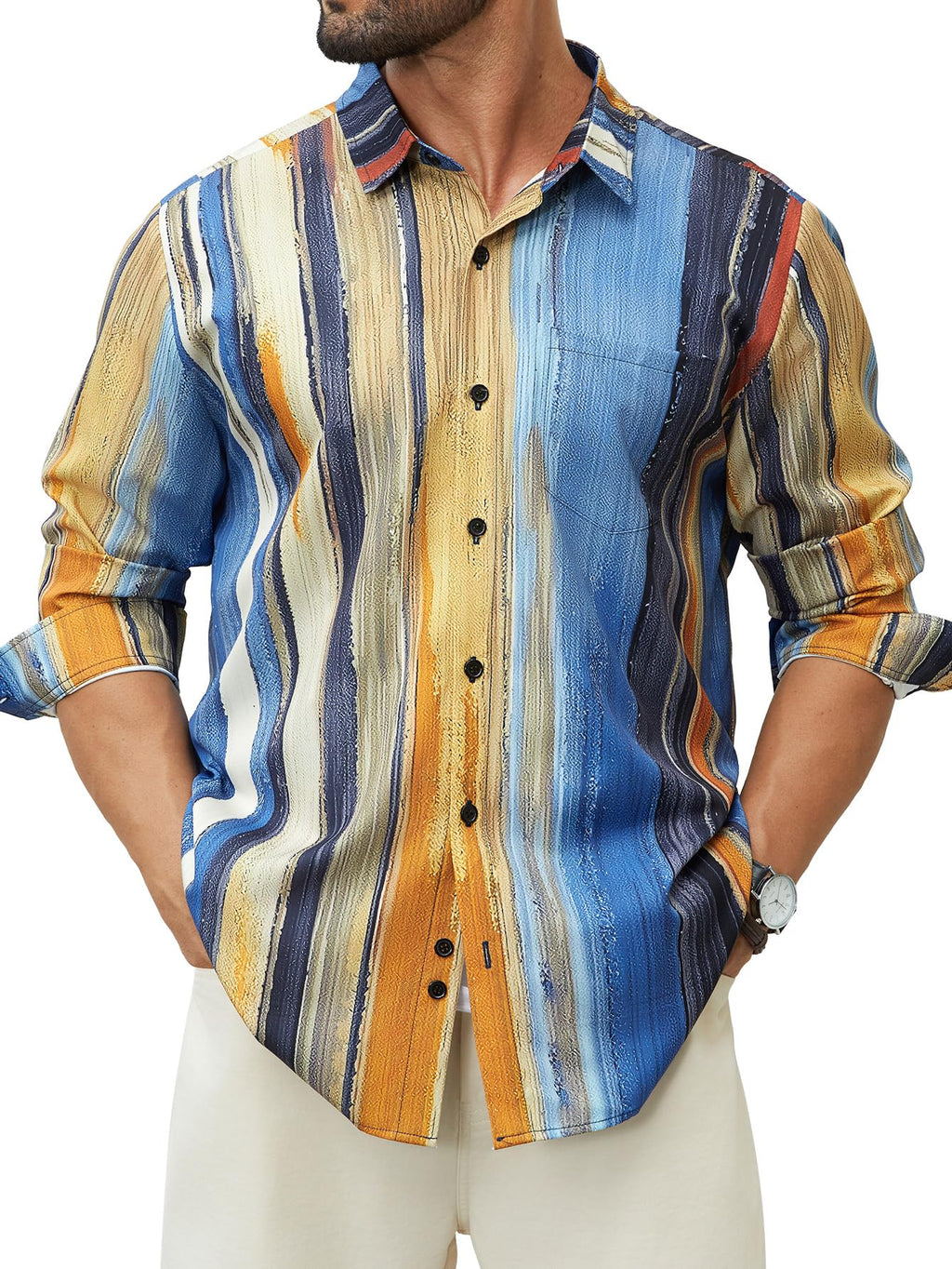 Hardaddy Men's Tropical Floral Button Down Long Sleeve Hawaiian Shirt Flower Printed Beach Shirts