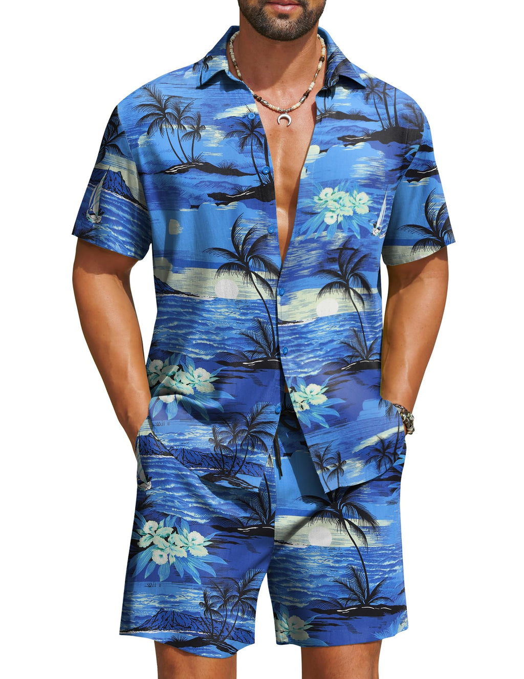 COOFANDY Men's Hawaiian Matching Set Summer Beach 2 Piece Outfits Flower Button Down Shirts and Shorts Vacation Outfits